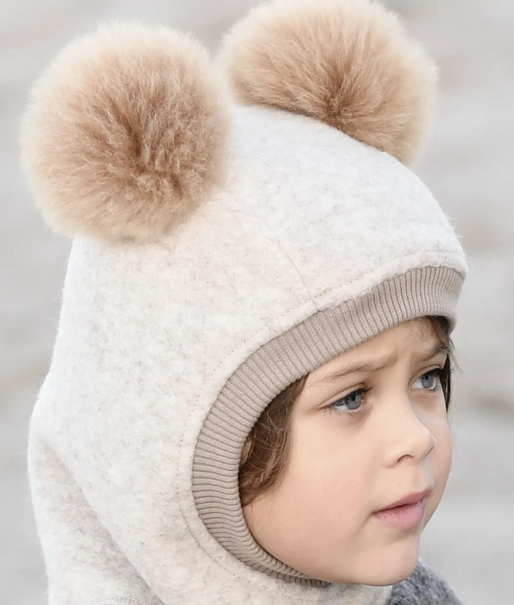 balaclava_w_alpaca_pompom_1.webp Kids/BOY Huttelihut Girl 2-8Y | Boy 2-8Y>Balaclava W. Alpaca Pompoms, Sand Melange –