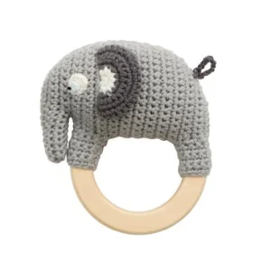 Kids Sebra Interior Wooden Toys | Baby Toys>Crochet rattle, Fanto the elephant, classic grey – Sebra