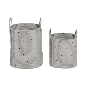 Kids OYOY Storage>Dot Cotton Rope Basket, Set of 2 Grey –