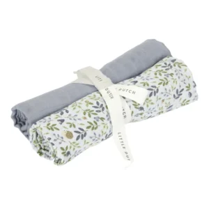 Kids Little Dutch Muslin Cloths & Swaddles>Muslin Cloths Forest Adventure & Denim Blue –