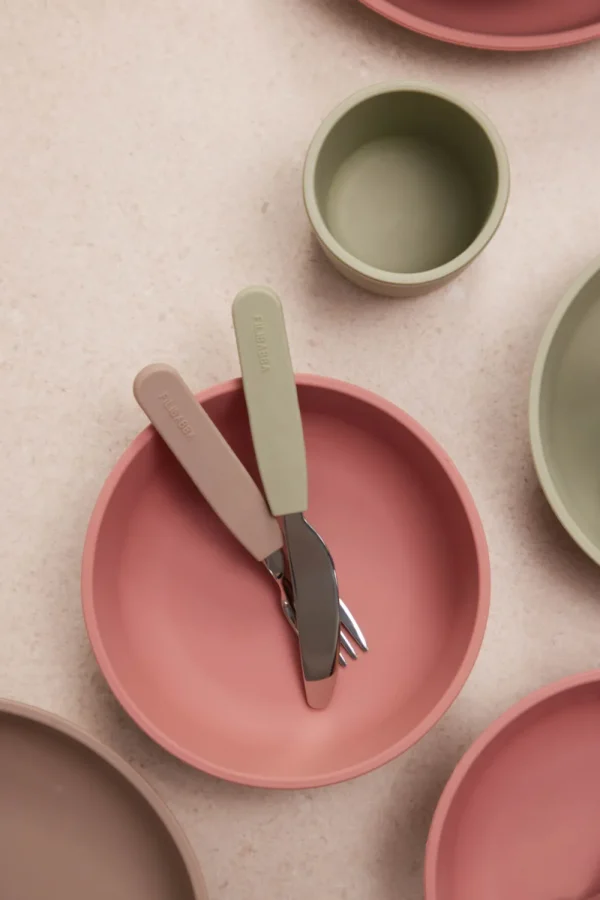 Kids FILIBABBA Dinnertime>Silicone cutlery set Rose –