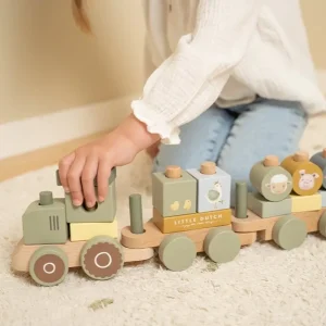 Kids Little Dutch Wooden Toys | Cars And Road Ways>Stacking Train Tractor Little Farm –