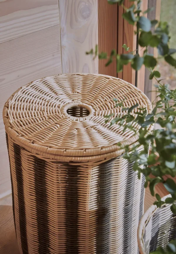 Kids OYOY Storage | Storage>Striped Laundry Bin, Nature / Black –