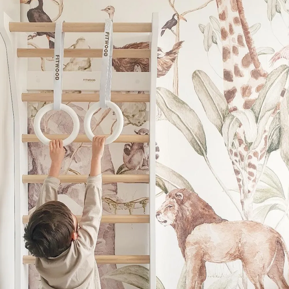 taimi_mini_wall_bars_whit_1.webp Kids Fitwood of Scandinavia Wooden Toys | Balance Toys>Taimi Mini Wall Bars, White / Birch – Fitwood