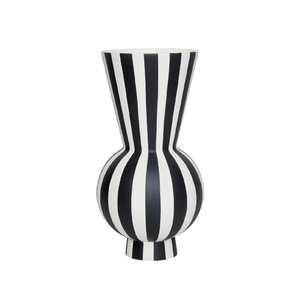 toppu_vase_round_black__w_0.webp OYOY Ceramics And Vases>Toppu Vase Round, Black / White –