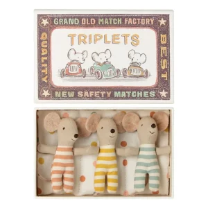 Kids Maileg Doll Accessories>Triplets, Baby mice in matchbox –