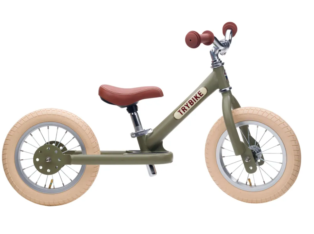 trybike_steel_in_vintage__2.webp Kids Trybike Outdoor Toys | Christmas Toys>steel 2-in-1, Vintage Matt Green 3 wheeler –