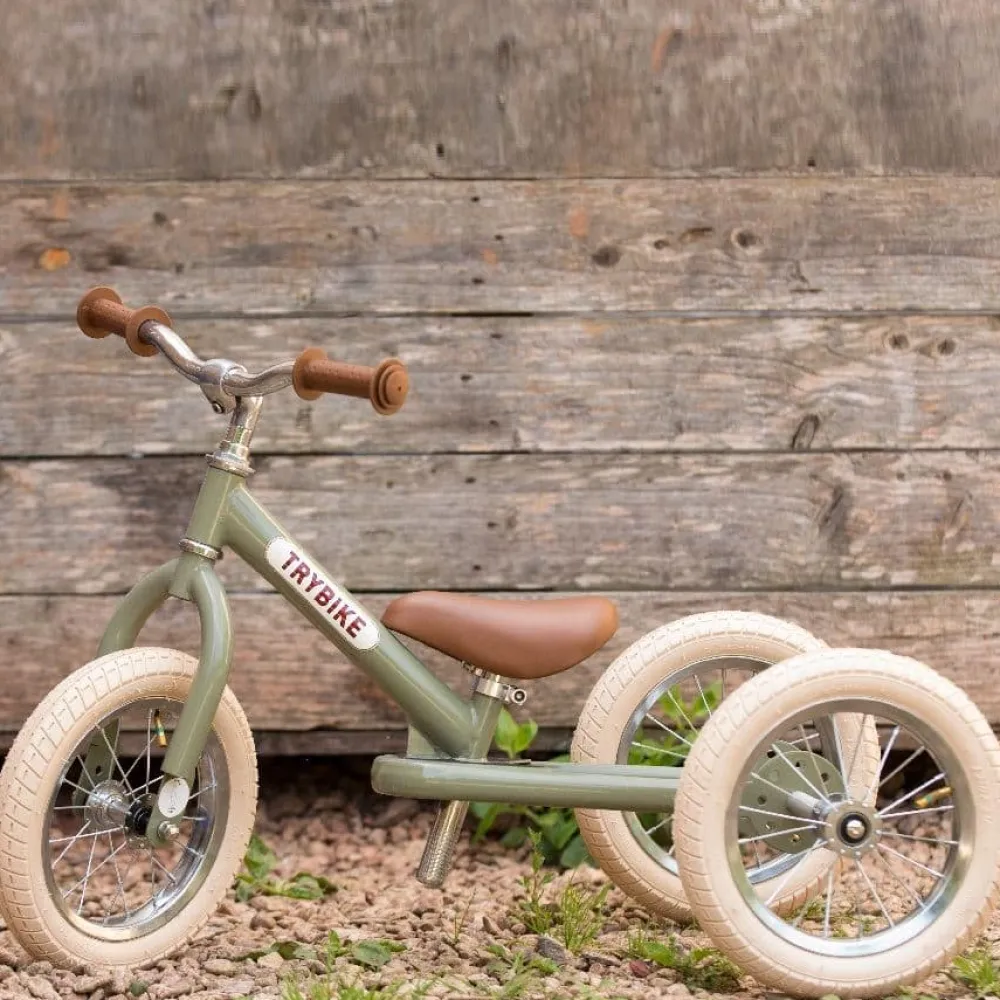 trybike_steel_in_vintage__3.webp Kids Trybike Outdoor Toys | Christmas Toys>steel 2-in-1, Vintage Matt Green 3 wheeler –