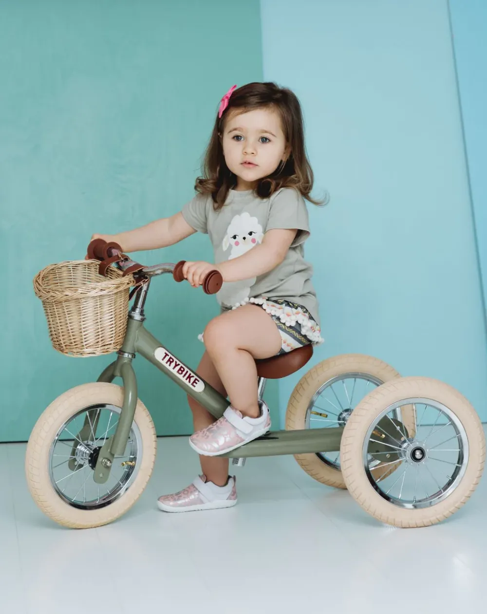 trybike_steel_in_vintage__4.webp Kids Trybike Outdoor Toys | Christmas Toys>steel 2-in-1, Vintage Matt Green 3 wheeler –
