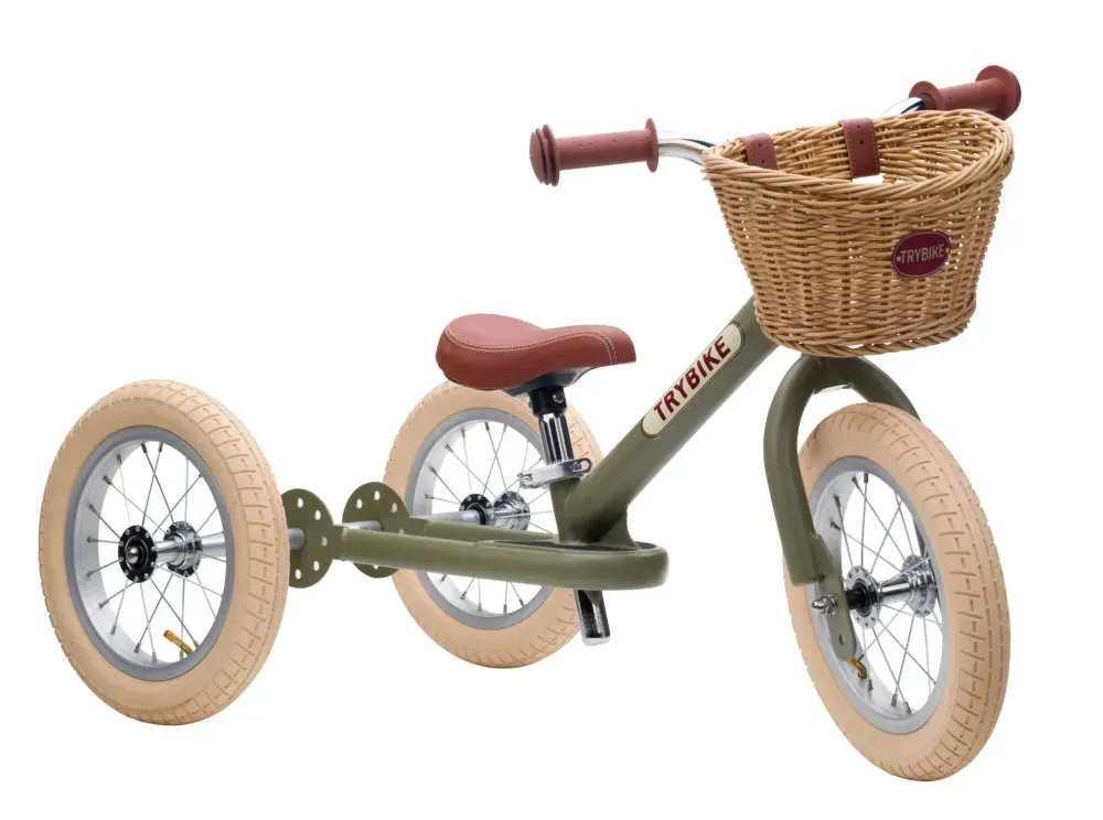 trybike_steel_in_vintage__5.webp Kids Trybike Outdoor Toys | Christmas Toys>steel 2-in-1, Vintage Matt Green 3 wheeler –