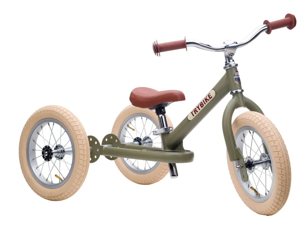 trybike_steel_in_vintage__6.webp Kids Trybike Outdoor Toys | Christmas Toys>steel 2-in-1, Vintage Matt Green 3 wheeler –