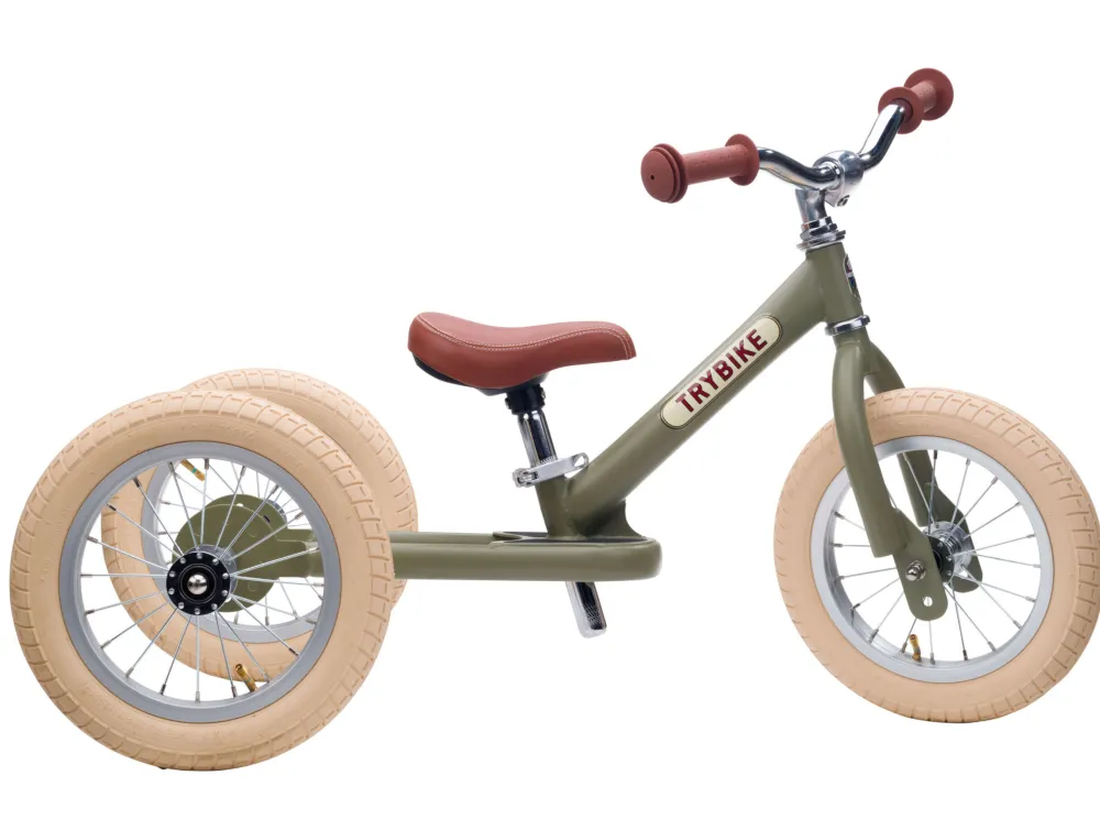 trybike_steel_in_vintage__7.webp Kids Trybike Outdoor Toys | Christmas Toys>steel 2-in-1, Vintage Matt Green 3 wheeler –