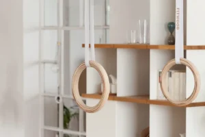 Kids Fitwood of Scandinavia Wooden Toys | Balance Toys>Ulpu Mini Gym Rings, Birch with white straps – Fitwood