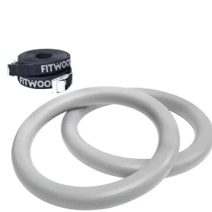 Kids Fitwood of Scandinavia Wooden Toys | Balance Toys>Ulpu Mini Gym Rings, Grey with black straps – Fitwood