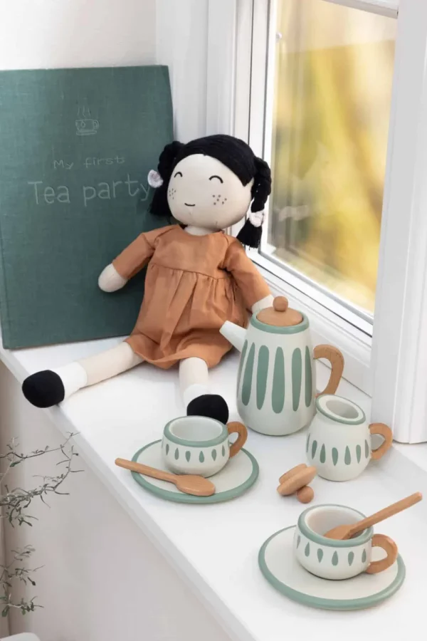 Kids Sebra Interior Play Food>Wooden tea set, classic white / sage – Sebra